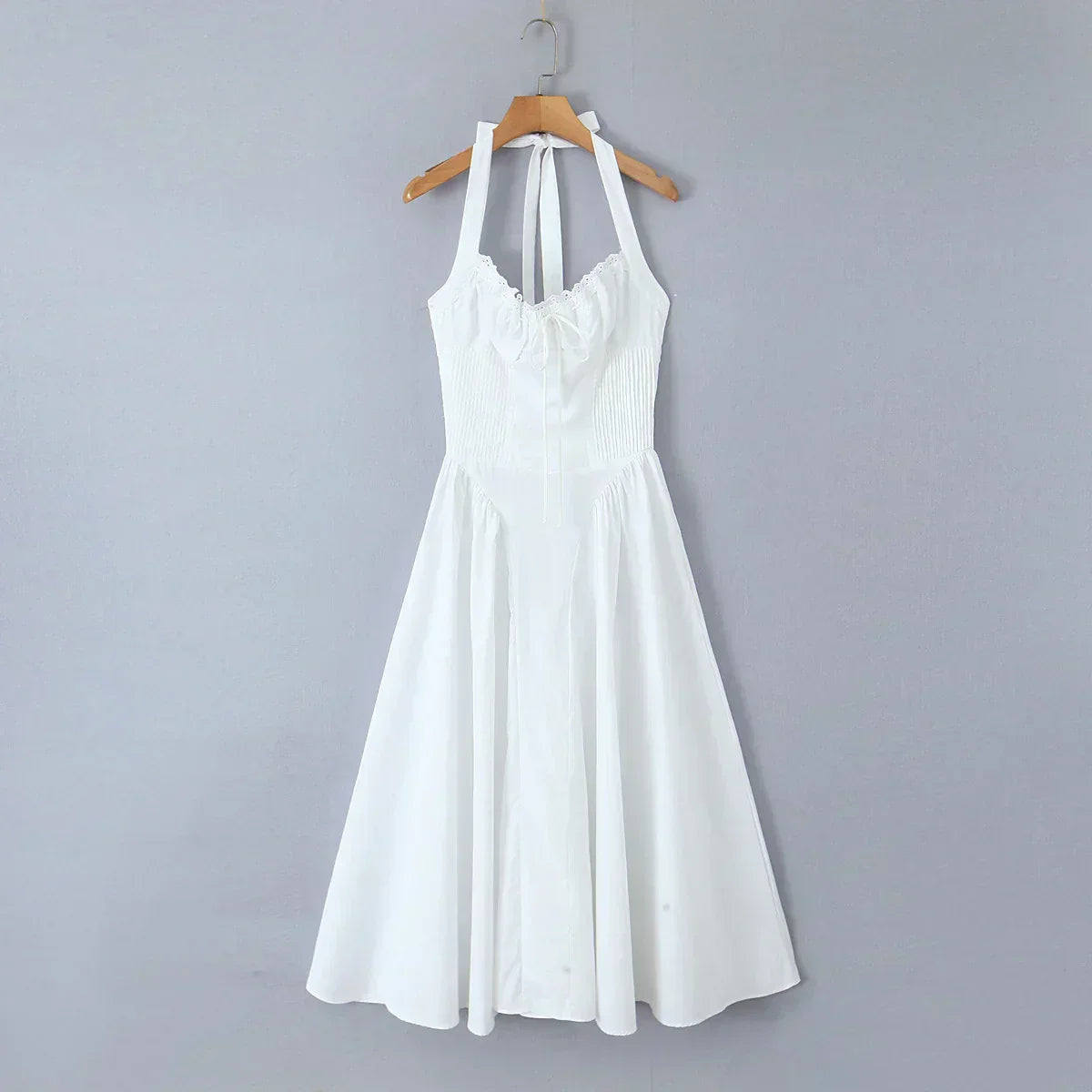 Halter Neck Corset Fit and Flare A-Line Midi Dress - View 4