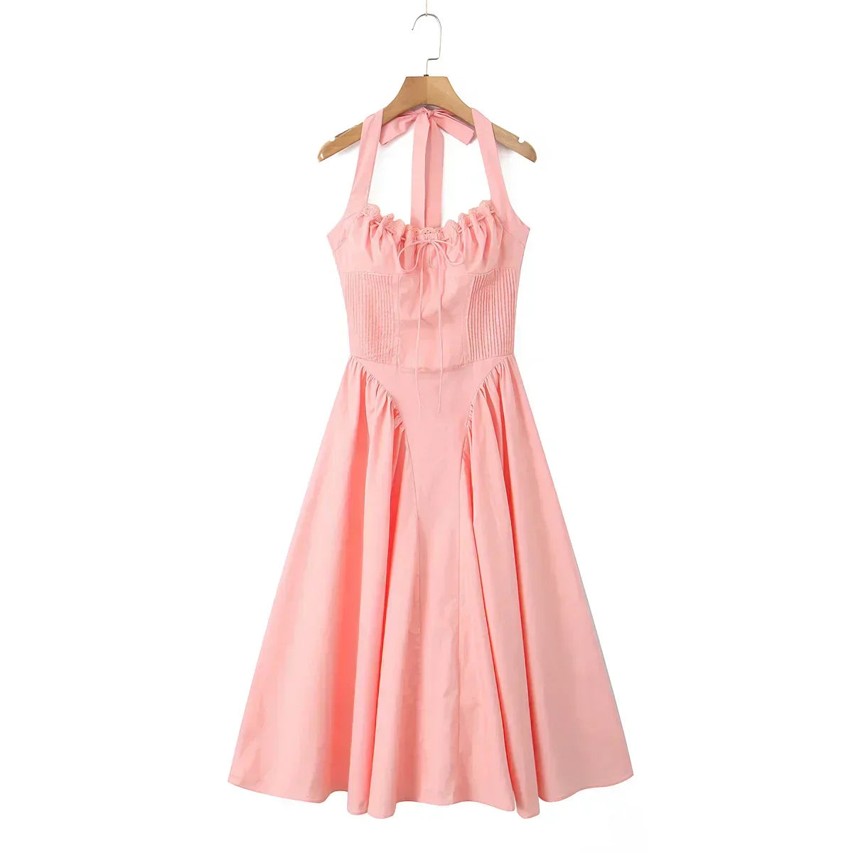 Halter Neck Corset Fit and Flare A-Line Midi Dress - View 13