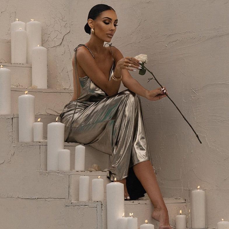 Charming Like Her Metallic Backless Maxi Dress - View 2