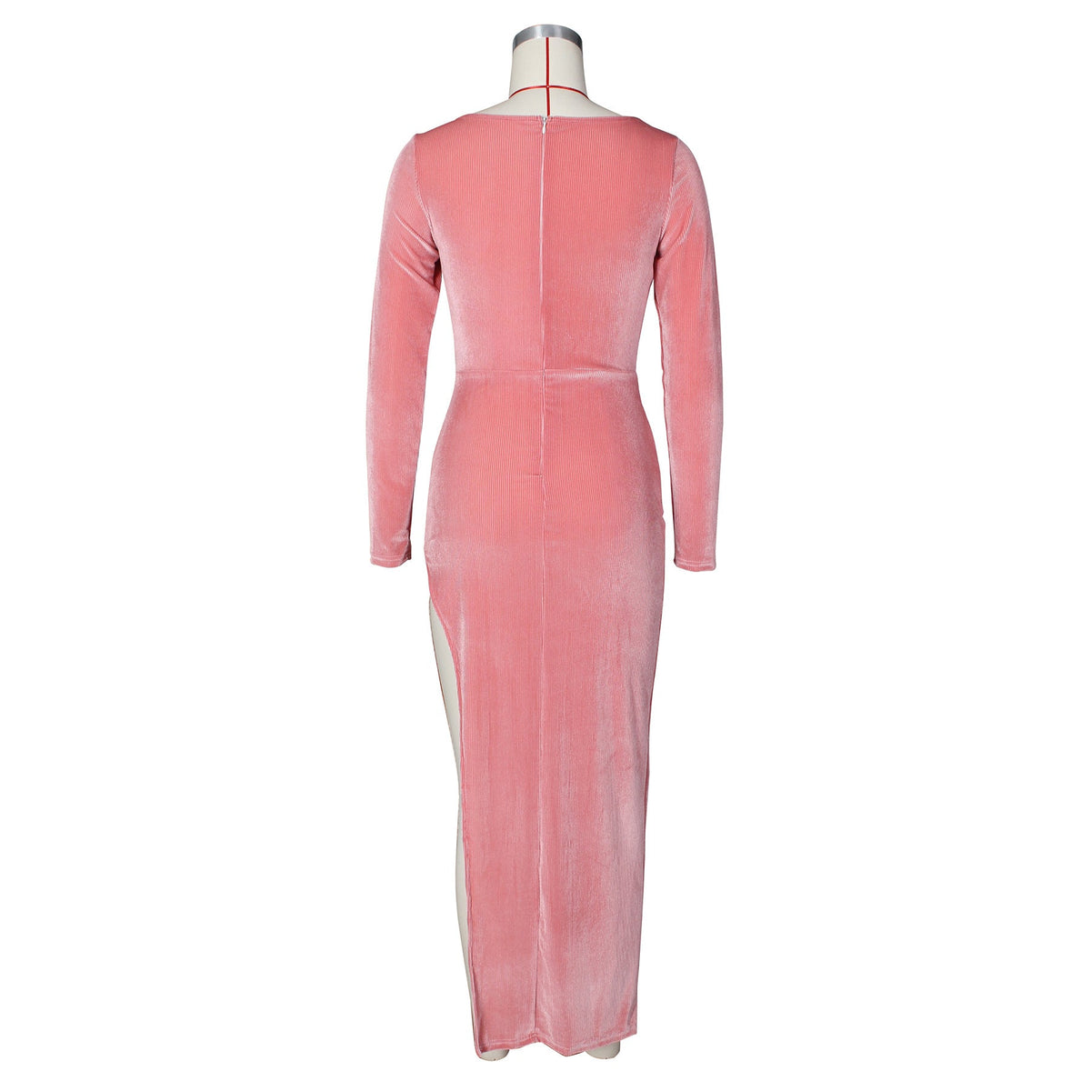Velvet Square Neck Long Sleeve Ruched High Split Bodycon Maxi Dress 28