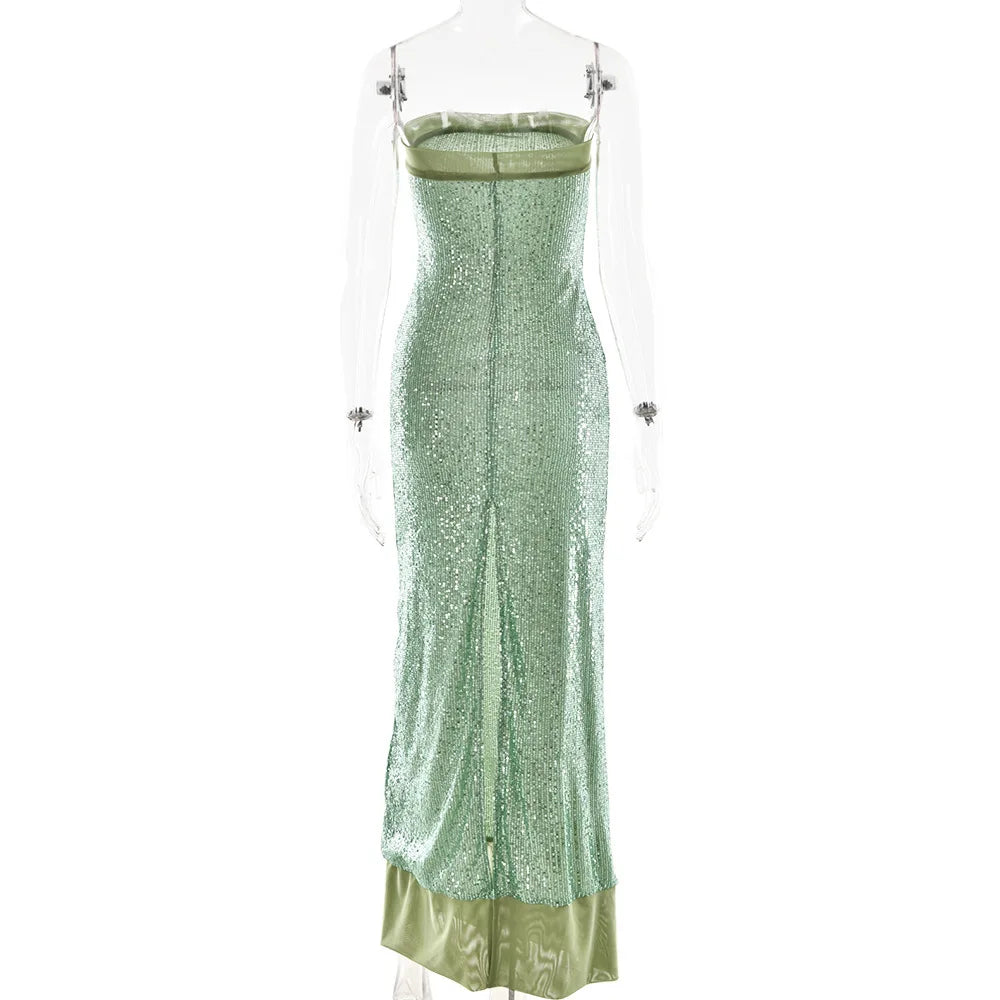 Strapless Sequin Slit Backless Dress - View 20