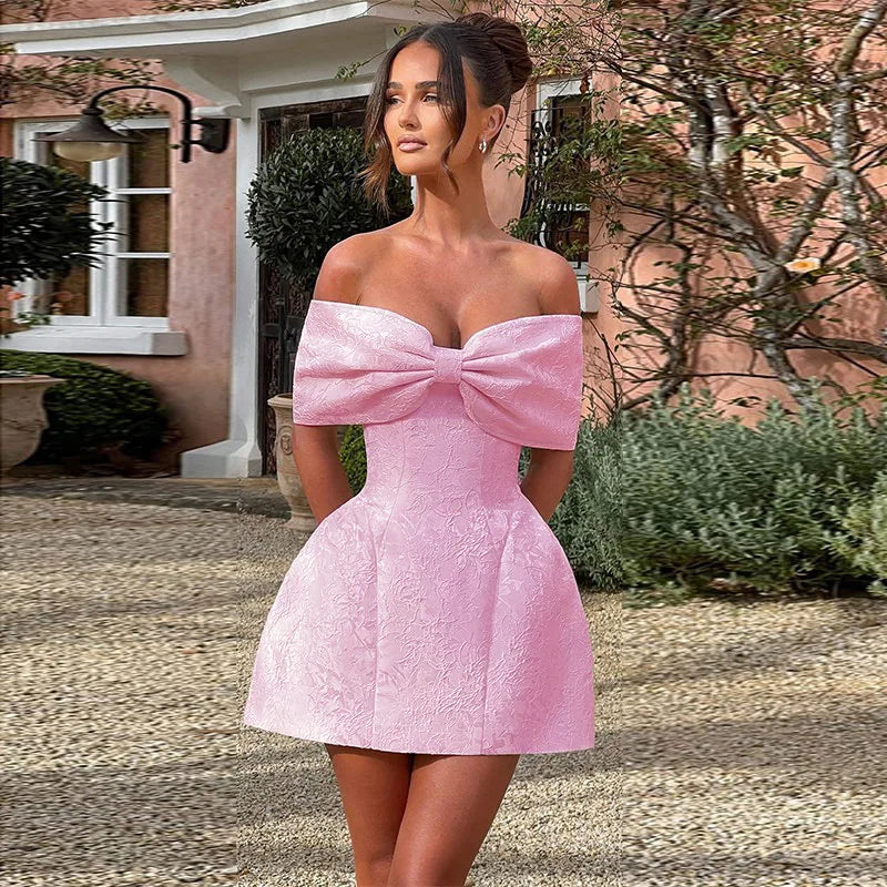 Jacquard Bow Strapless Backless Mini Dress - View 2