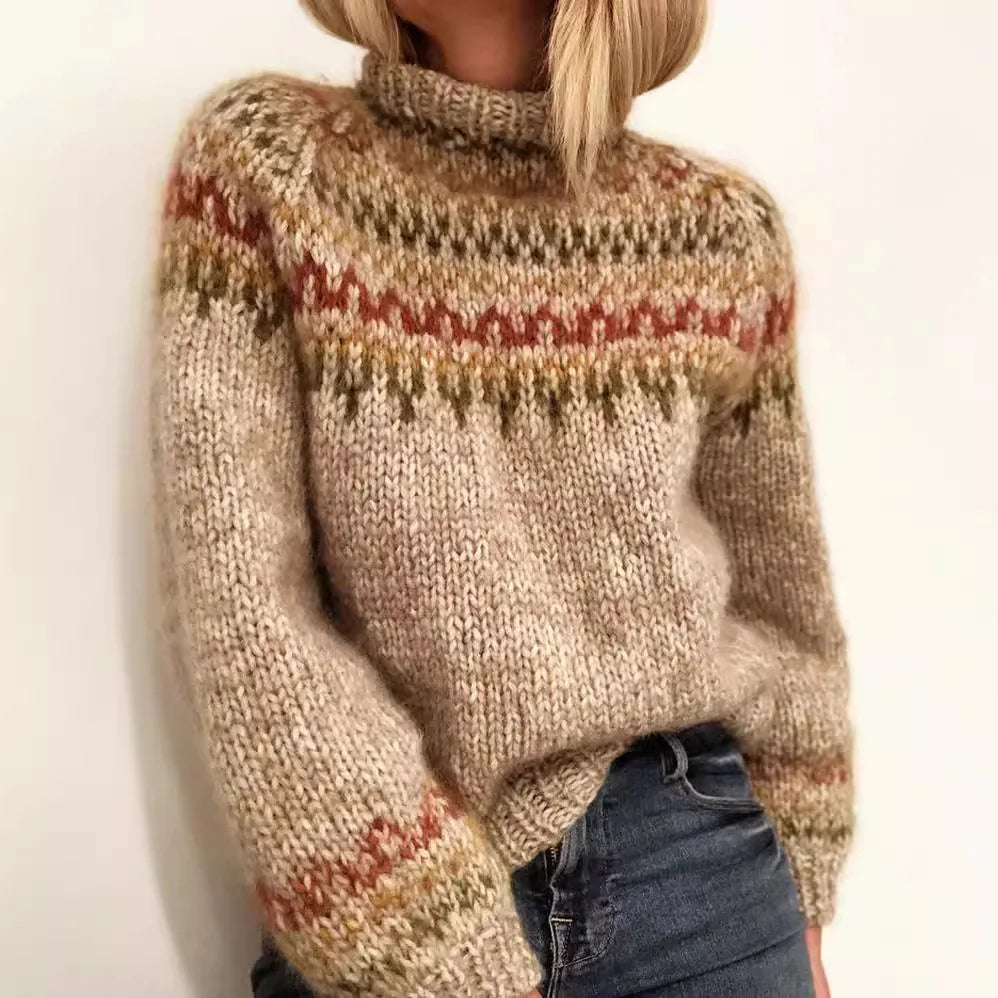 Fair Isle Turtleneck Long Sleeve Knit Sweater