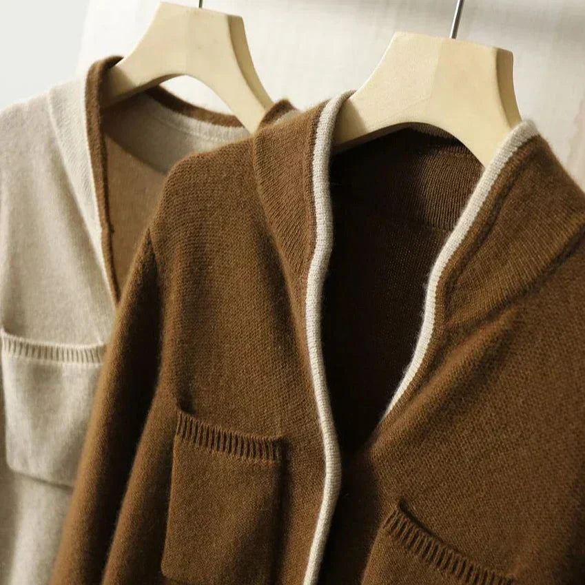 Stand Collar Contrast Trim Button Front Knit Cardigan 12