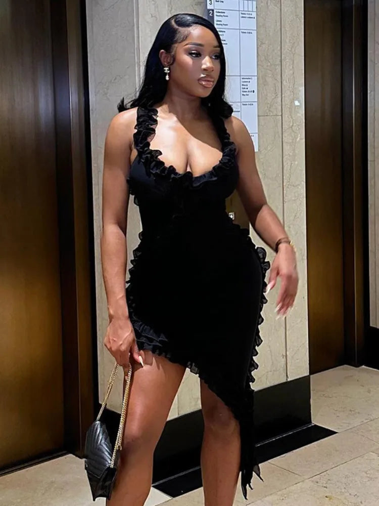 Ruffles Mesh Sleeveless Backless Party Dress - View 4