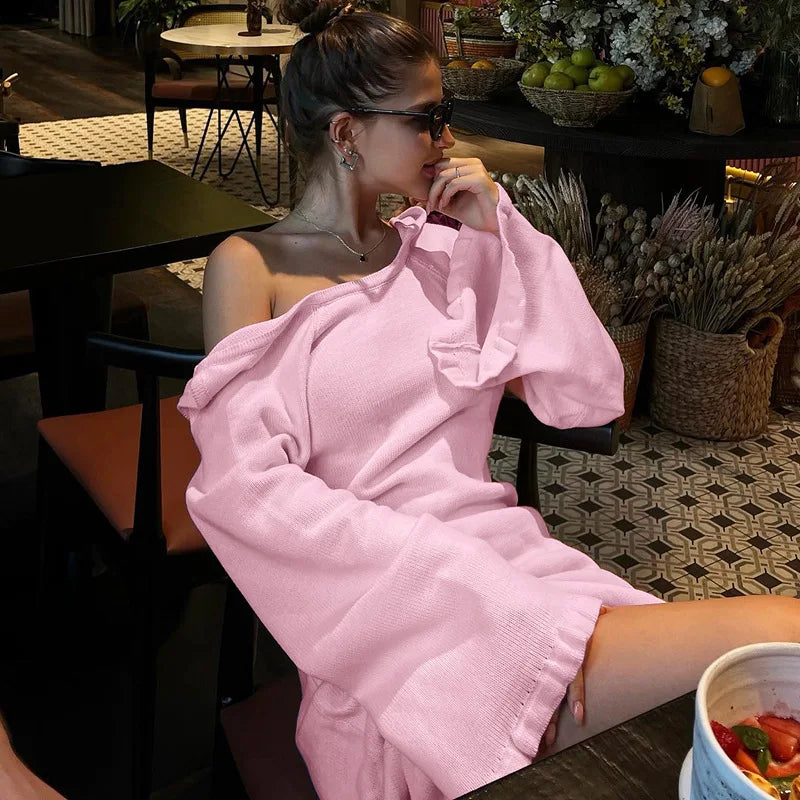 Rib Knit Deep V-Neck Bell Sleeve Bodycon Midi Dress - View 7