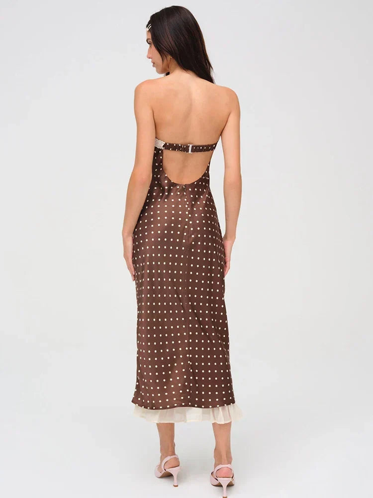 Strapless Backless Lace Midi Dress - View 3