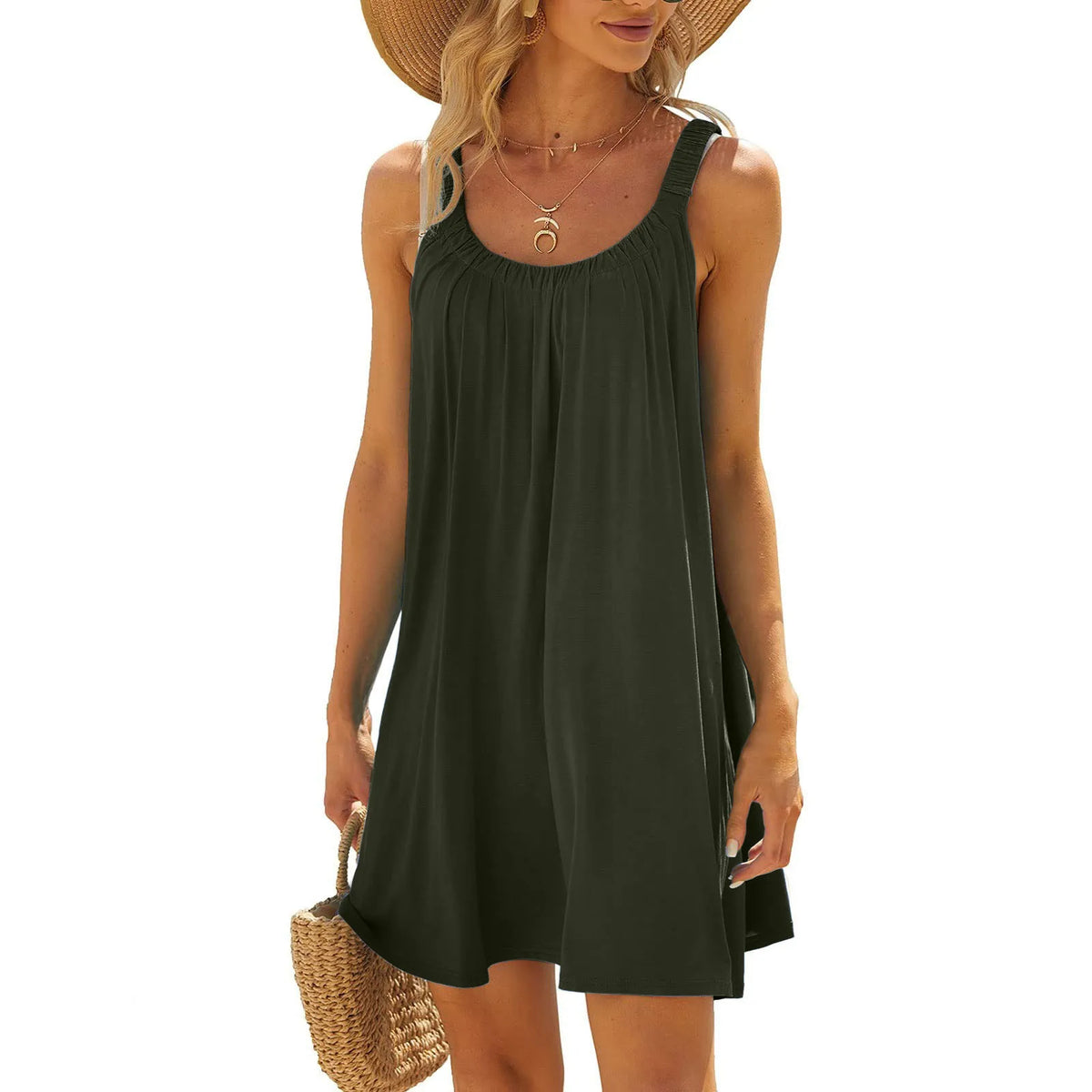Scoop Neck Sleeveless Flowy Swing Mini Summer Dress