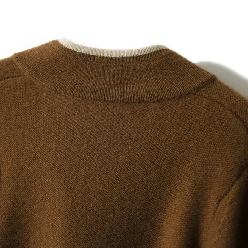 Stand Collar Contrast Trim Button Front Knit Cardigan 11