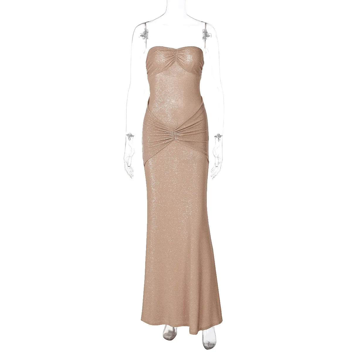 Metallic Strapless Ruched Twist Front Column Maxi Dress - View 20