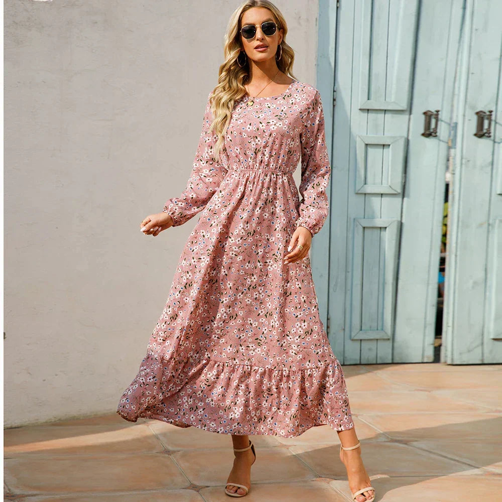 Floral Long Sleeve Tiered Ruffle Boho Maxi Dress - View 9