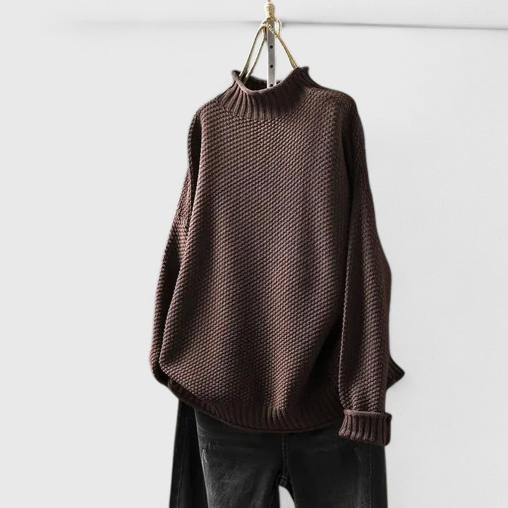 Mock Neck Long Sleeve Waffle Knit Oversized Sweater 12