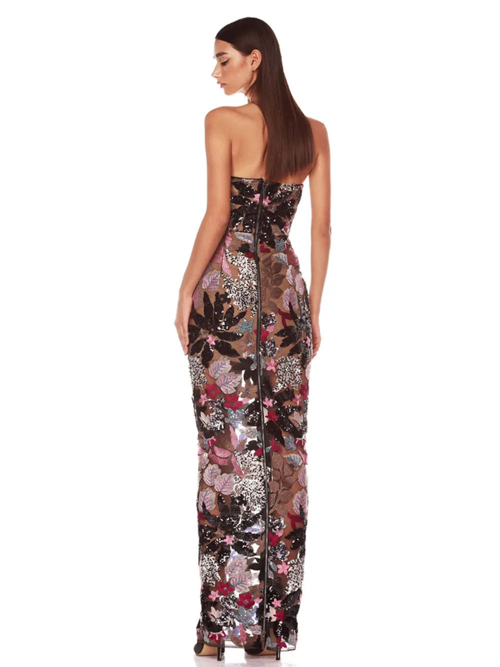 Sequin Floral Strapless Sweetheart Bodycon Maxi Dress - View 3