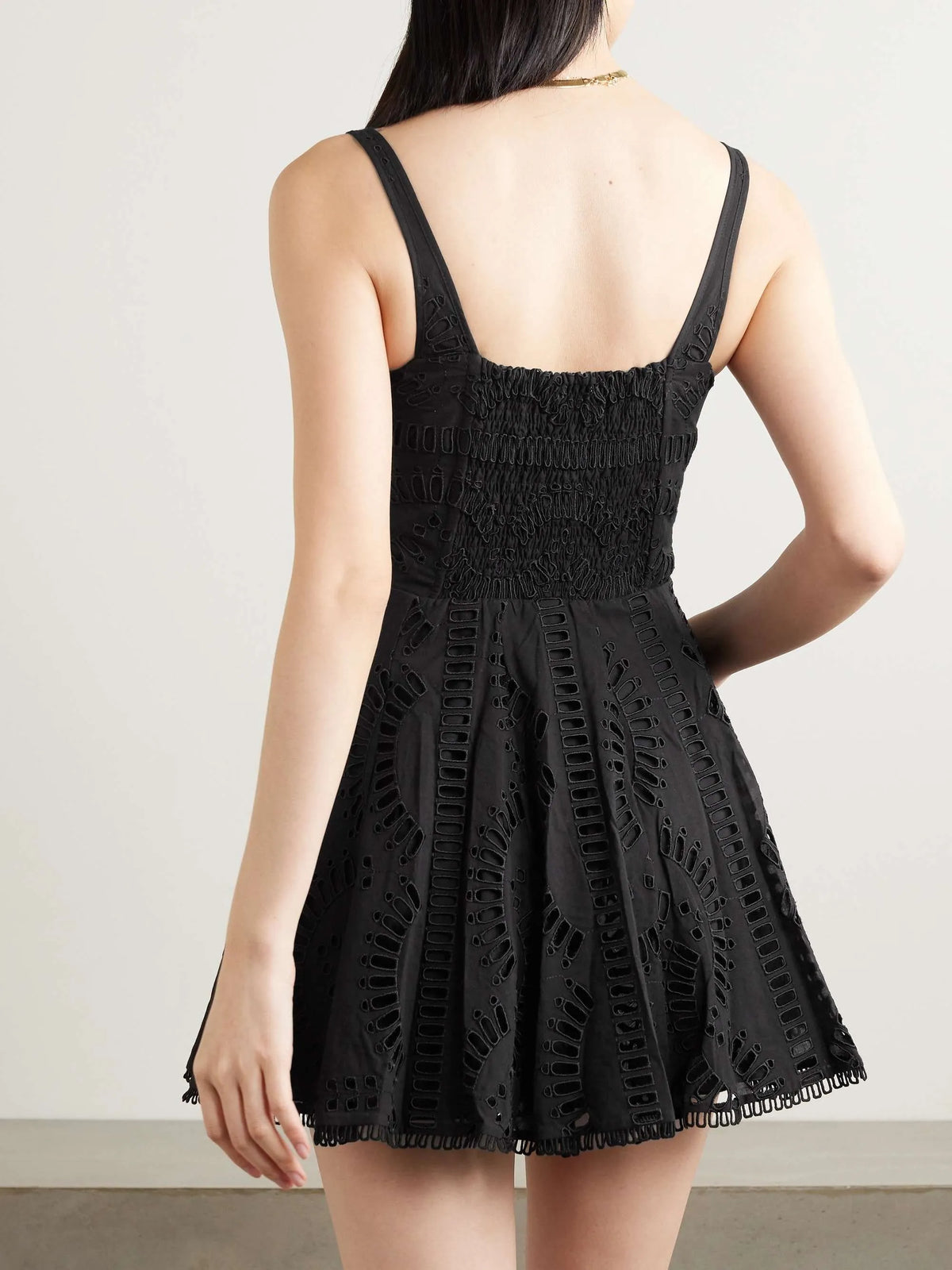 Eyelet Lace Square Neck Button Front Fit and Flare Mini Dress 3