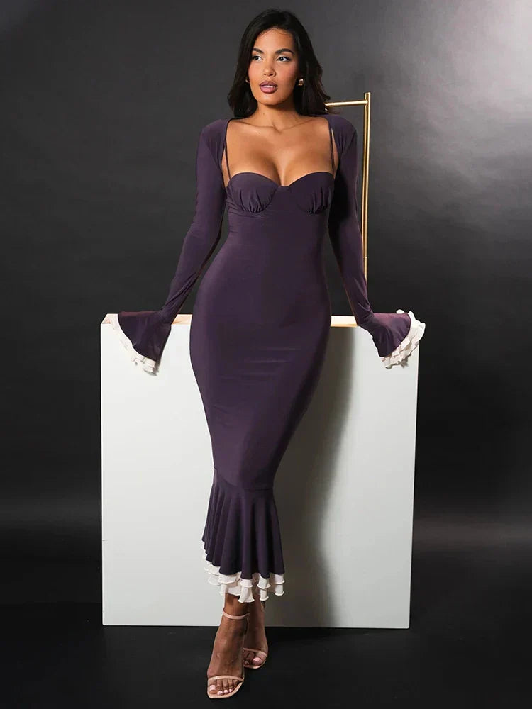 Sweetheart Spaghetti Strap Ruffle Trim Mermaid Midi Two-Piece Set - View 9