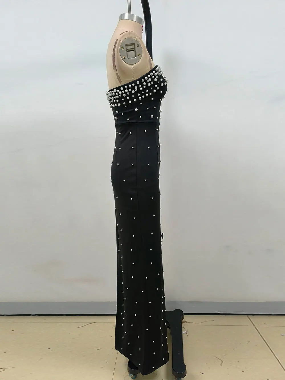 Pearl Embellished Strapless Tube Bodice Bodycon Maxi Gown - View 10