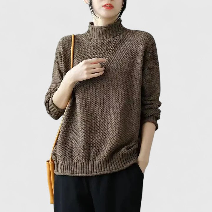 Mock Neck Long Sleeve Waffle Knit Oversized Sweater 6