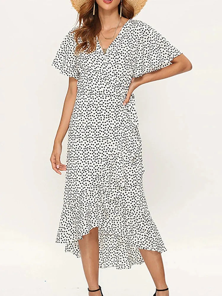 Floral Print Chiffon A-Line Short Sleeve Maxi Dress - View 11