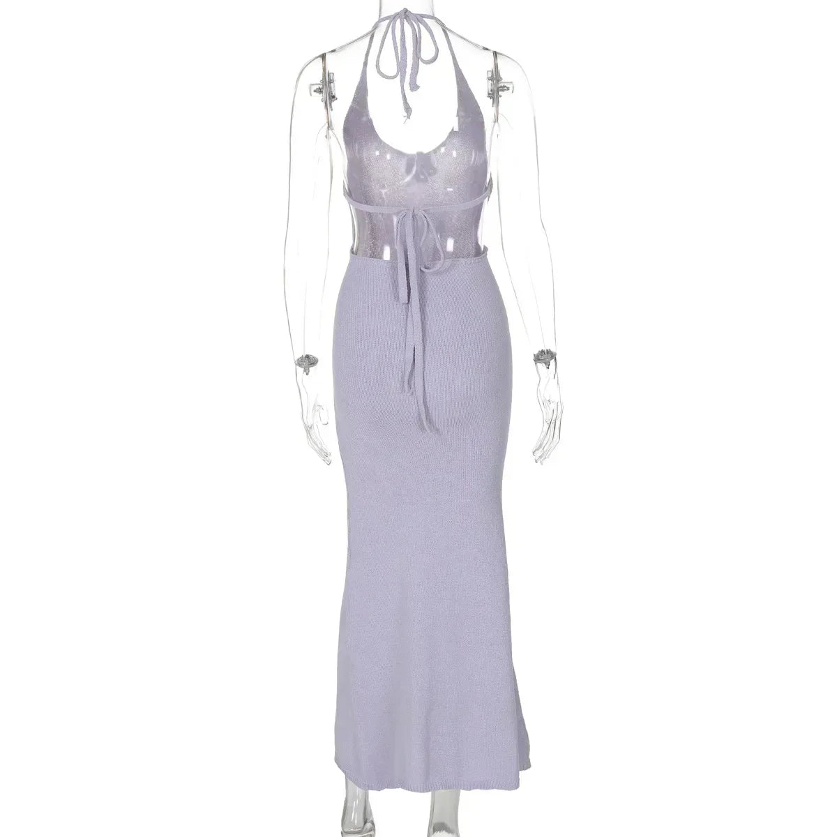 Floral Knit Hollow Out Lace - Up Maxi Dress - View 16