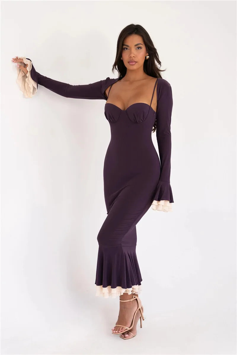 Sweetheart Spaghetti Strap Ruffle Trim Mermaid Midi Two-Piece Set - View 18