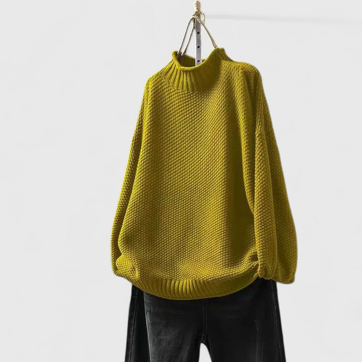 Mock Neck Long Sleeve Waffle Knit Oversized Sweater 4