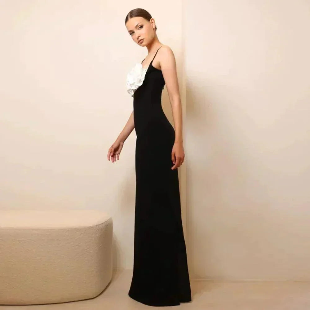 Spaghetti Strap 3D Floral Applique Bodycon Maxi Dress - View 6