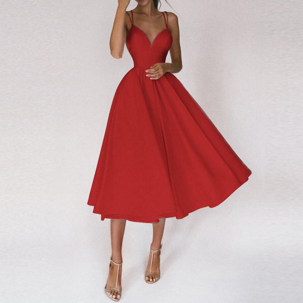 Spaghetti Strap Cross Back Backless Fit and Flare Midi Cocktail Dress - View 6