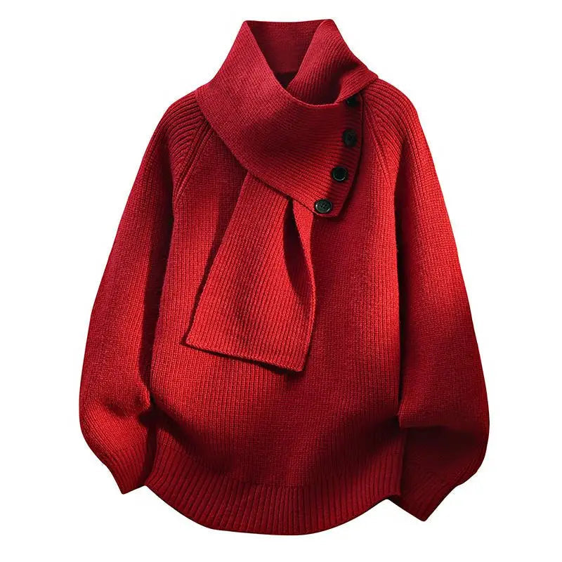 Scarf Neck Button Detail Ribbed Knit Sweater 3