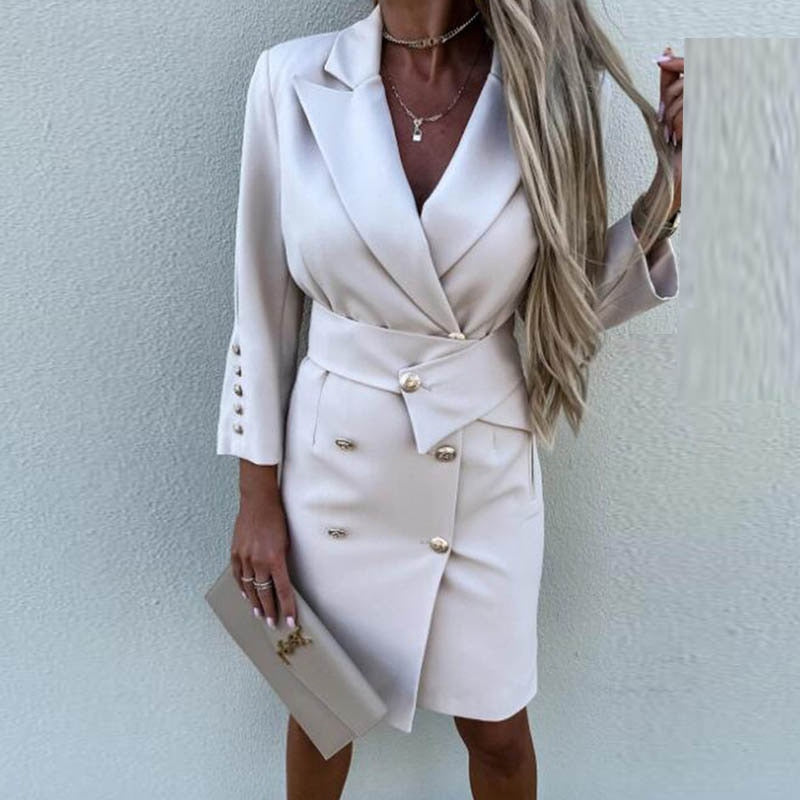 Double Breasted Notched Lapel Crossover Waist Blazer Mini Dress - View 3