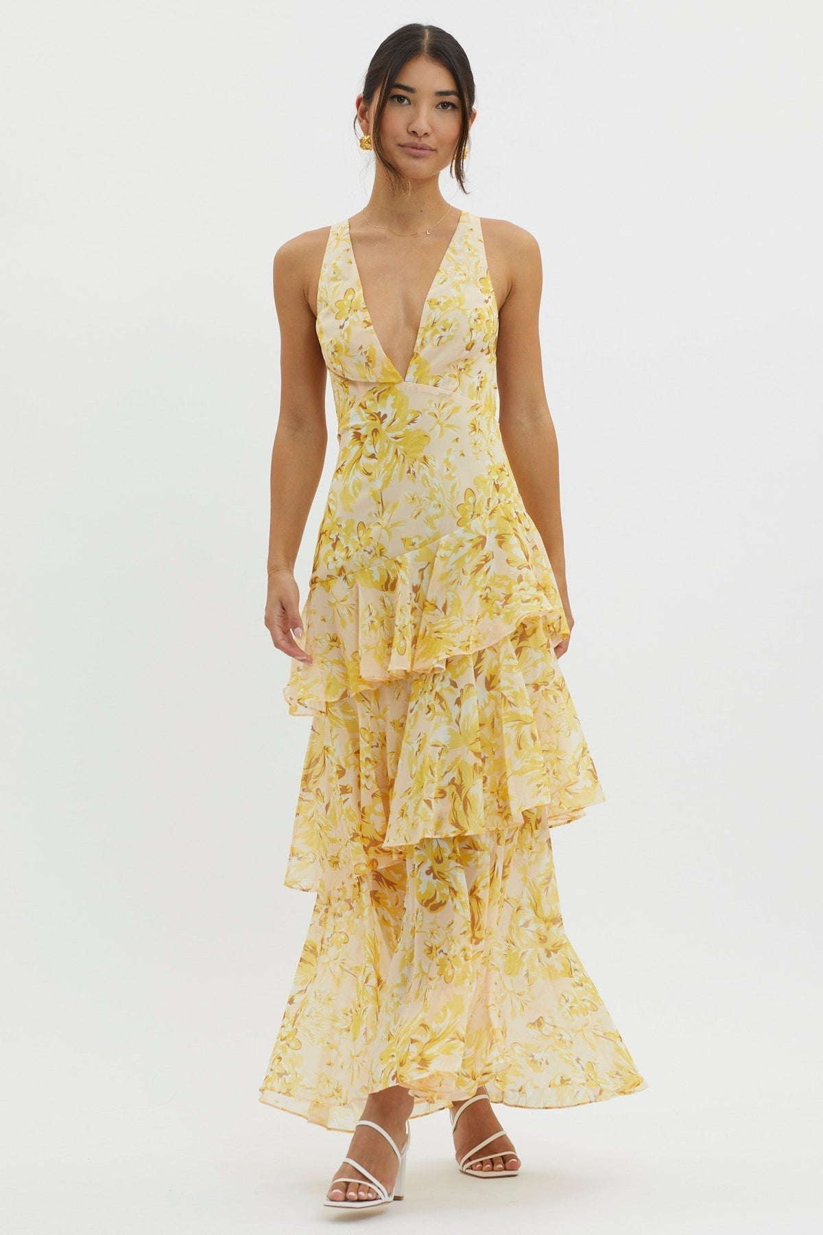 Floral Deep V-Neck Sleeveless Tiered Maxi Dress 8