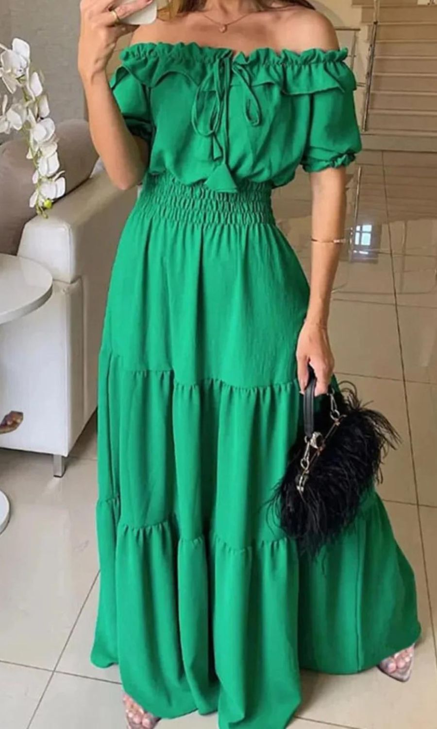 Ribbed V-Neck Short Sleeve Summer Midi Dress - View 2