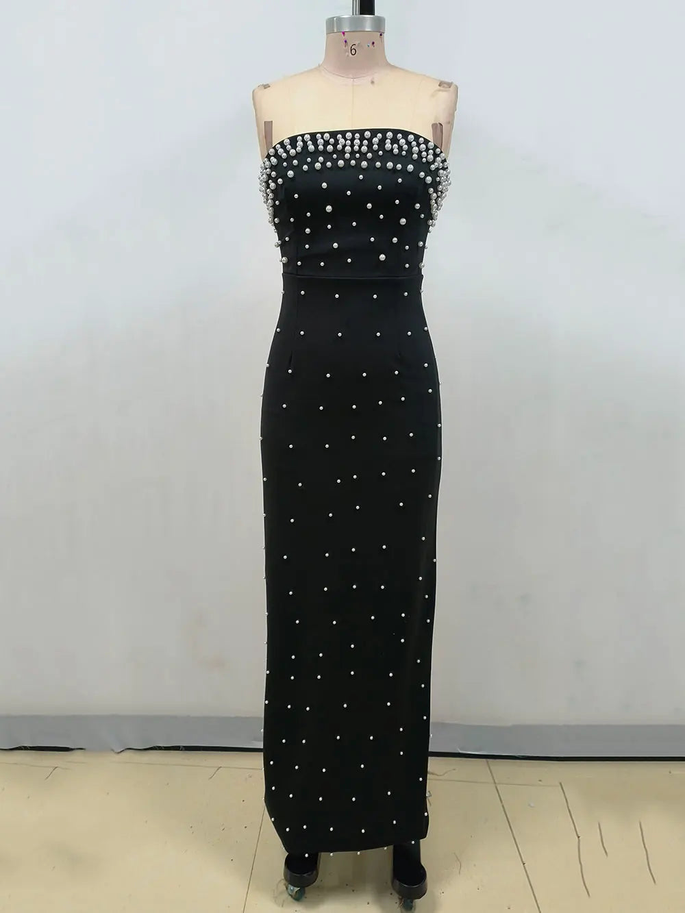 Pearl Embellished Strapless Tube Bodice Bodycon Maxi Gown - View 8