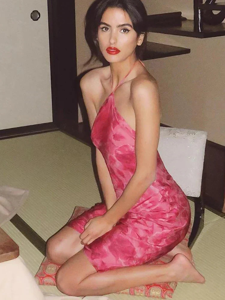 Floral Print Halter Neck Backless Slip Midi Dress - View 4