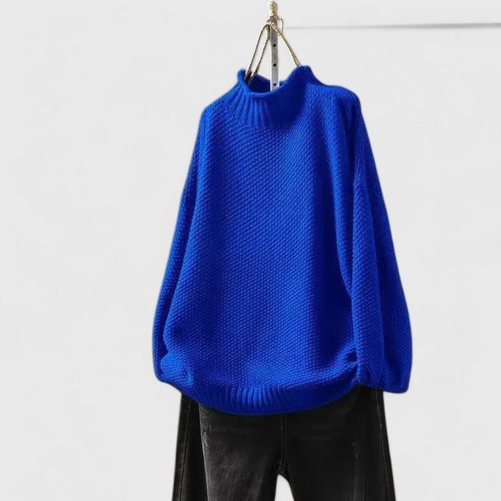 Mock Neck Long Sleeve Waffle Knit Oversized Sweater 11