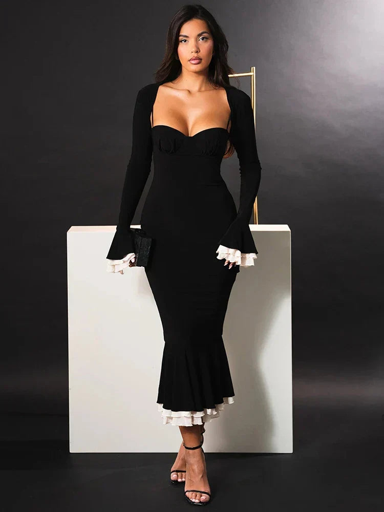 Sweetheart Spaghetti Strap Ruffle Trim Mermaid Midi Two-Piece Set - View 3