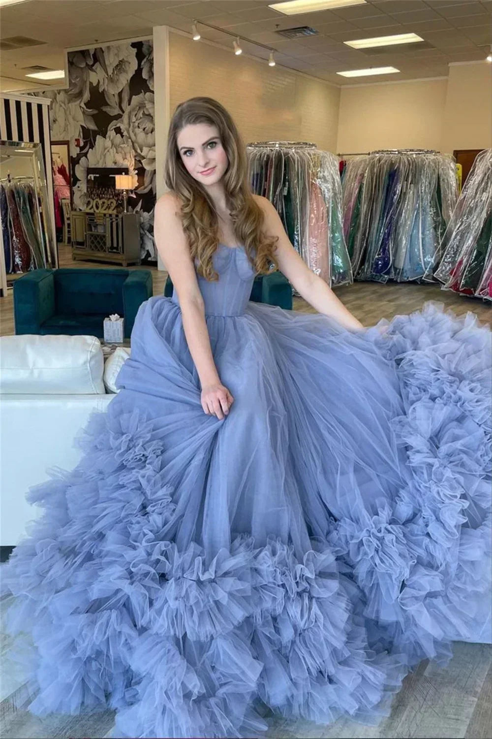 Tulle Strapless Sweetheart Ruffle Tiered Ball Gown - View 3