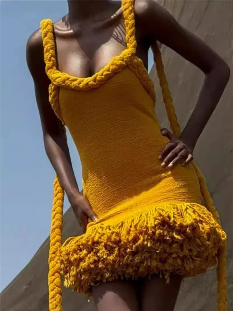 V-Neck Sleeveless Bodycon Mini Dress in yellow - View 4