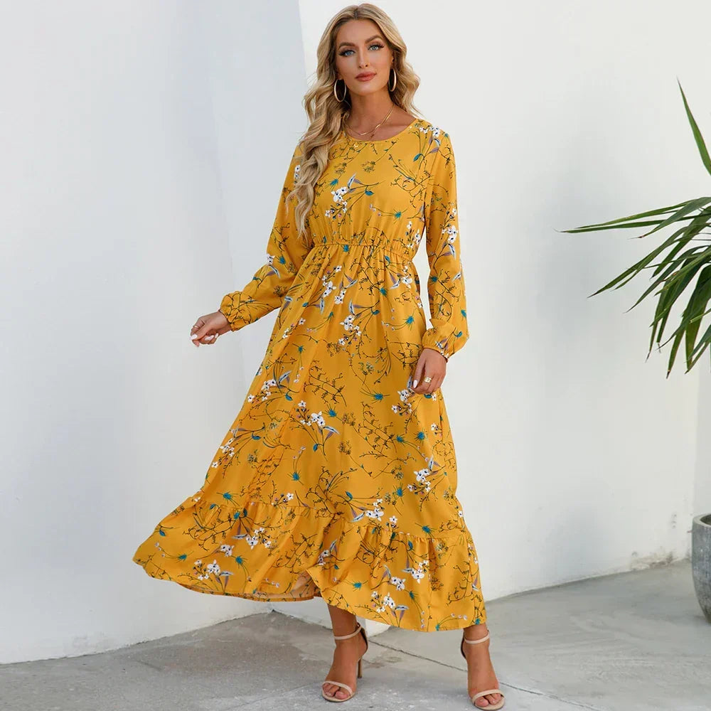 Floral Long Sleeve Tiered Ruffle Boho Maxi Dress - View 5
