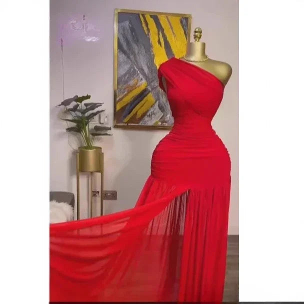 One Shoulder Mesh Solid Maxi Dress - View 6