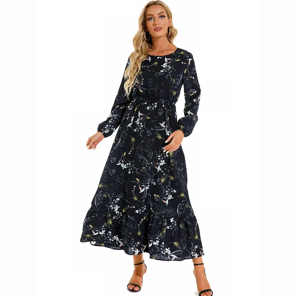 Floral Long Sleeve Tiered Ruffle Boho Maxi Dress - View 11