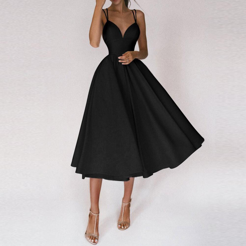 Spaghetti Strap Cross Back Backless Fit and Flare Midi Cocktail Dress - View 5