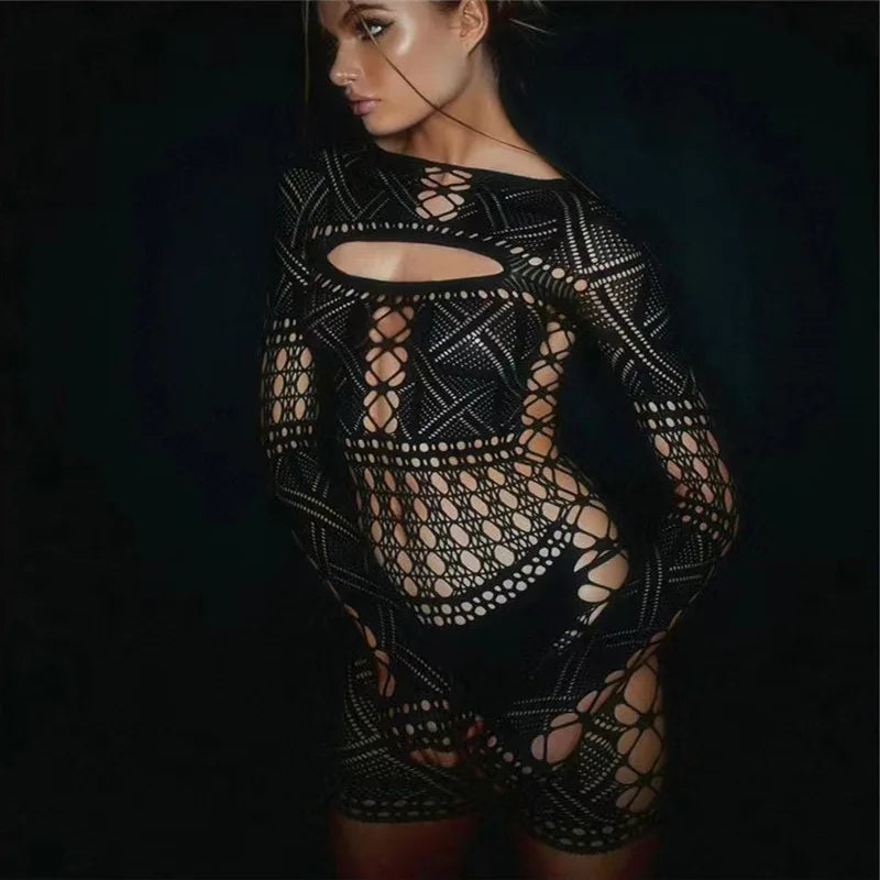 Deep V Lace Tight Hollow Party Mini Dress - View 2