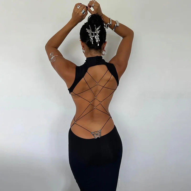 Butterfly Bandage Backless Maxi Dress - View 3