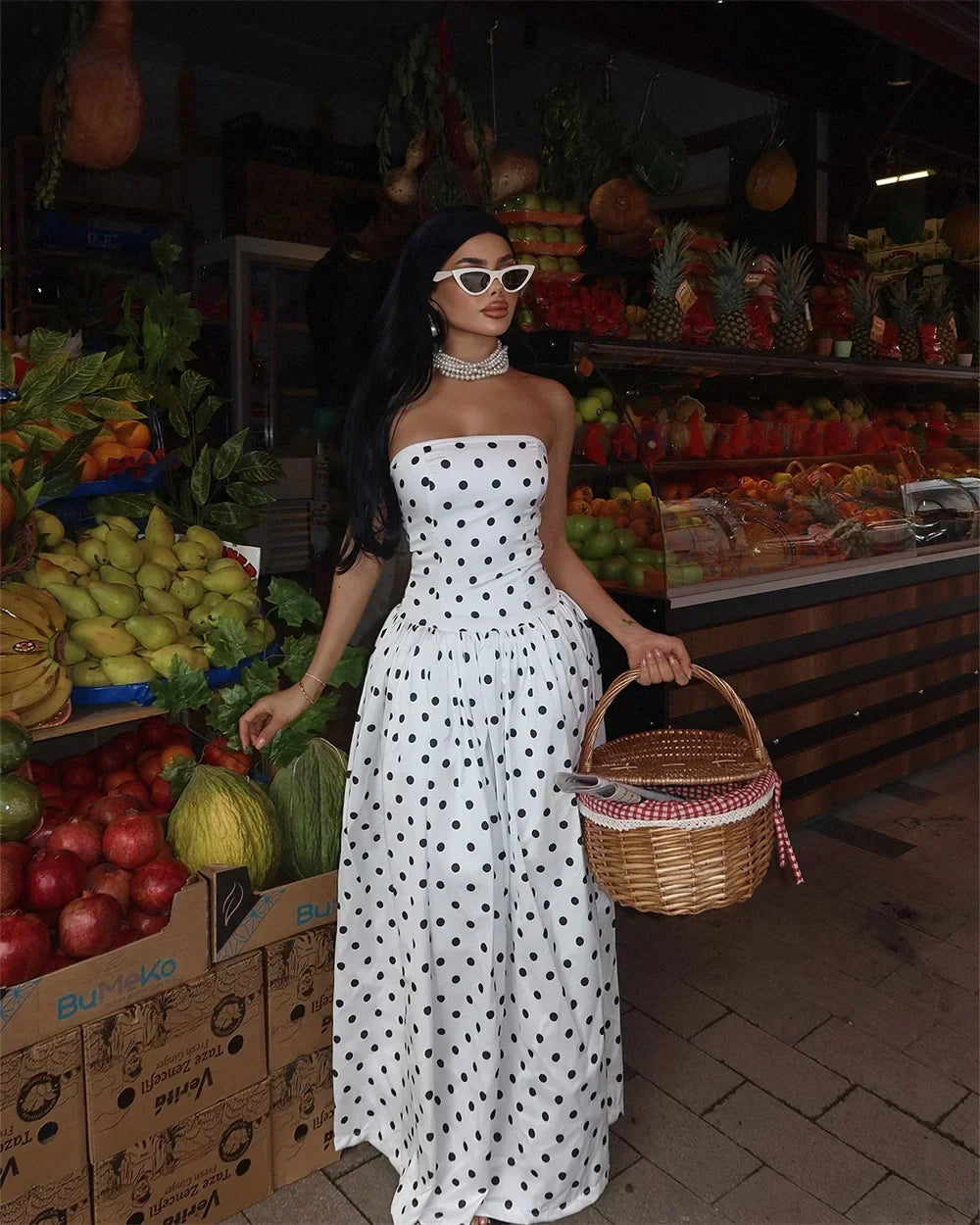 Polka Dot Strapless A-line Party Dress - View 3