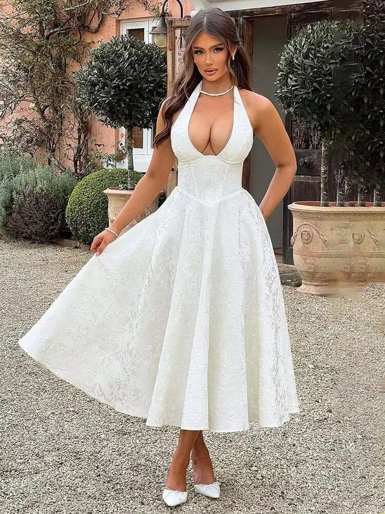 Bow Backless Jacquard A Line Mini Dress - View 11