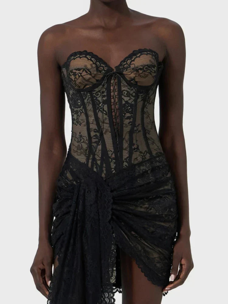 Lace Strapless Sweetheart Sheer Corset Bodycon Mini Dress - View 4