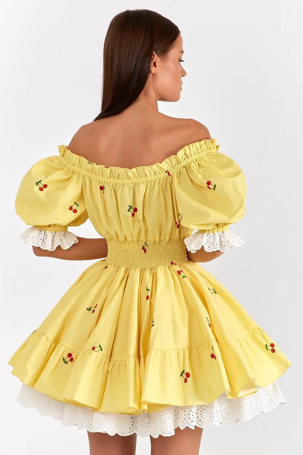Print Puff Sleeve Ruffles Lace - up Mini Dress - View 2