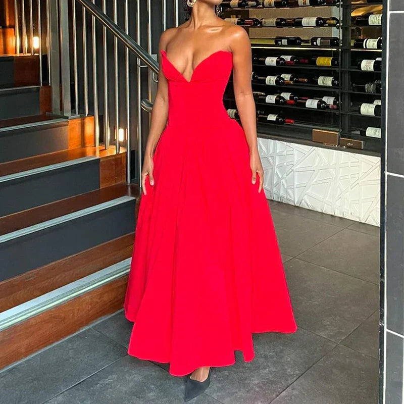 Multicolor V-Neck Wrap Off Shoulder Pleated Maxi Dress - View 4
