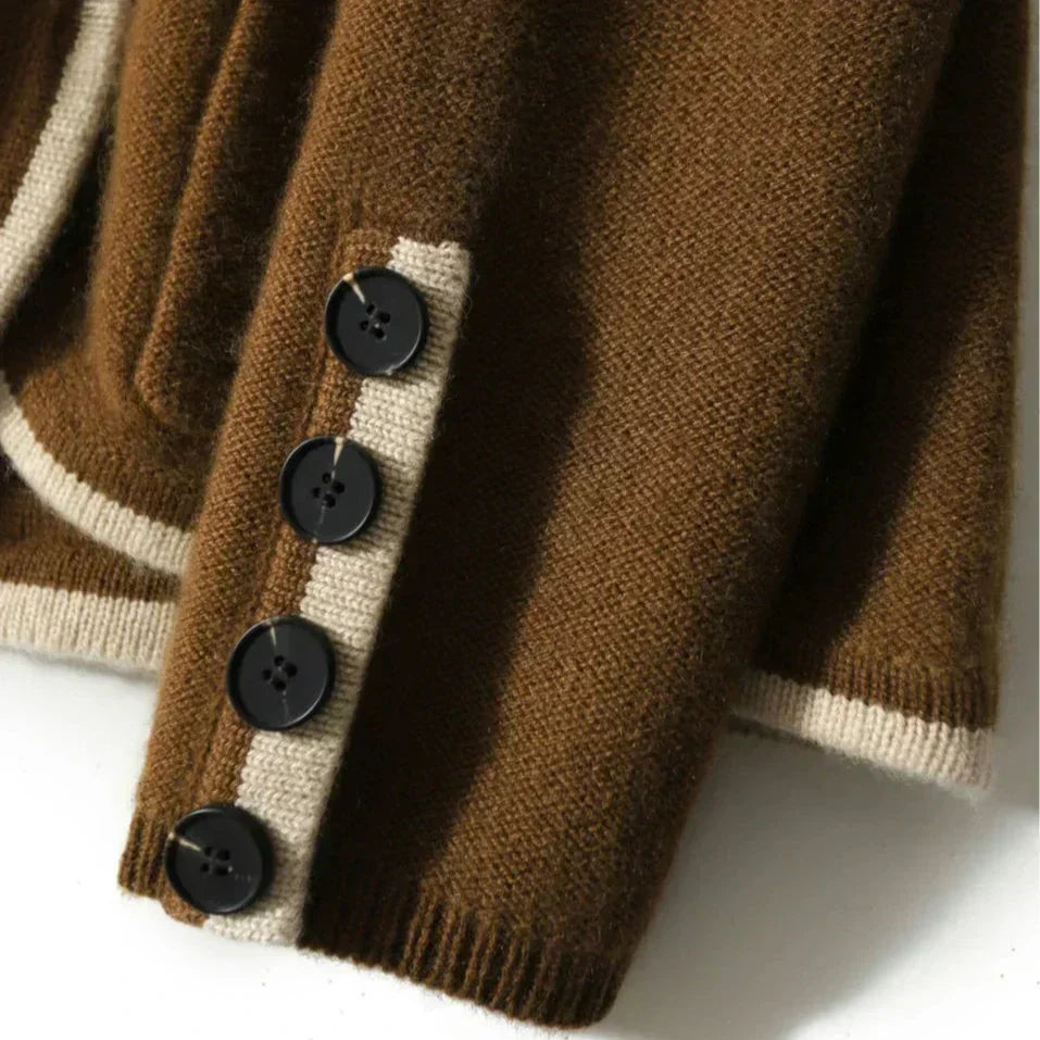 Stand Collar Contrast Trim Button Front Knit Cardigan 9