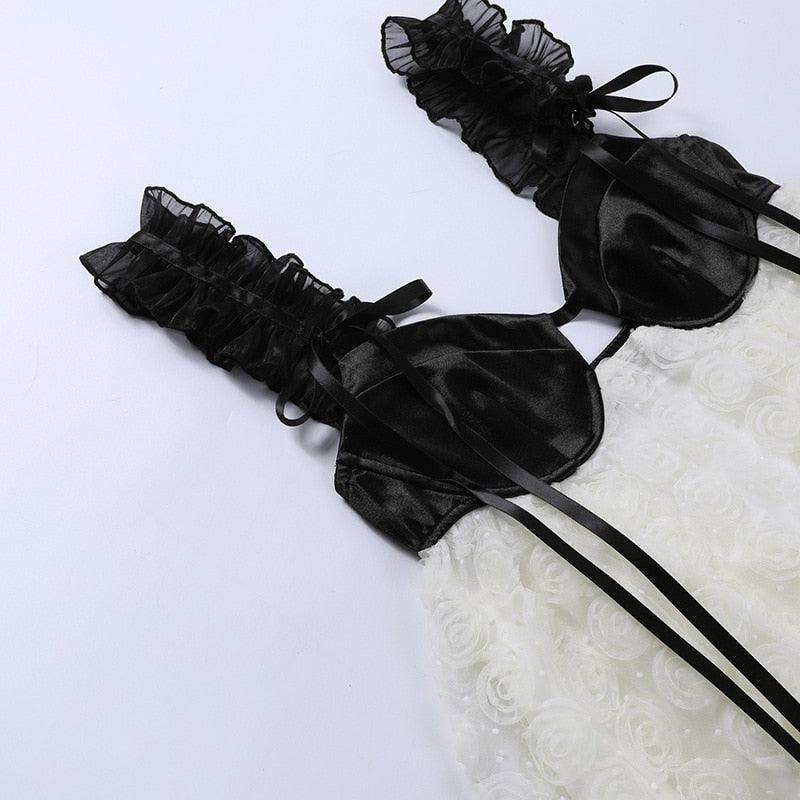 Bustier Sweetheart Ruffle Strap Rosette Organza Mini Dress - View 12